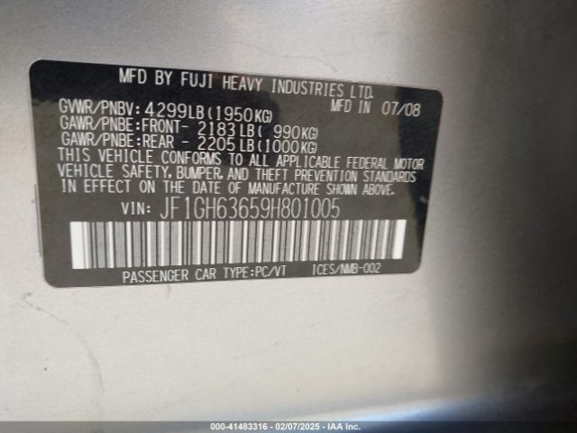 2009 SUBARU IMPREZA OUTBACK SPORT JF1GH63659H801005 Photo 8