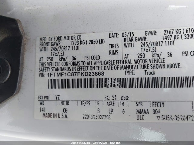 Ford F-150 Xl 2015 1FTMF1C87FKD23868 Image 9