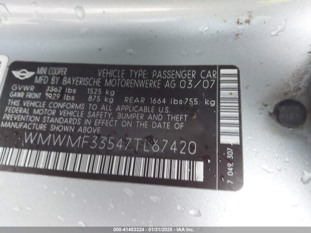 2007 MINI COOPER WMWMF33547TL67420 Photo 8