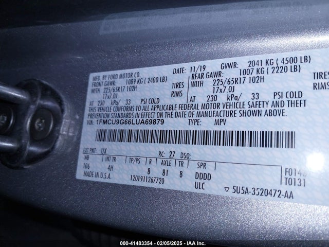 1FMCU9G66LUA69879 Ford ESCAPE SE