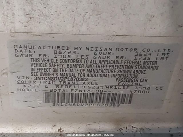 3N1CN8DV2PL870383 Nissan Versa 1.6 S Xtronic Cvt