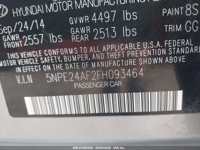 Hyundai SONATA SE 2015 5NPE24AF2FH093464 Image 9