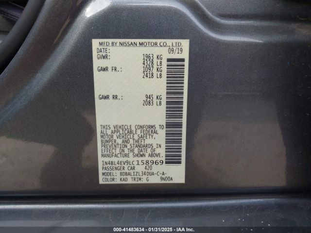 1N4BL4EV9LC158969 Nissan Altima Sl Fwd