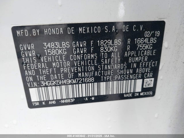 Honda FIT LX 2019 3HGGK5H49KM721688 Image 9