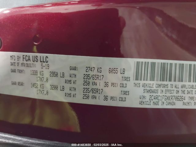 2C4RC1FGXKR706264 Chrysler Pacifica Touring Plus