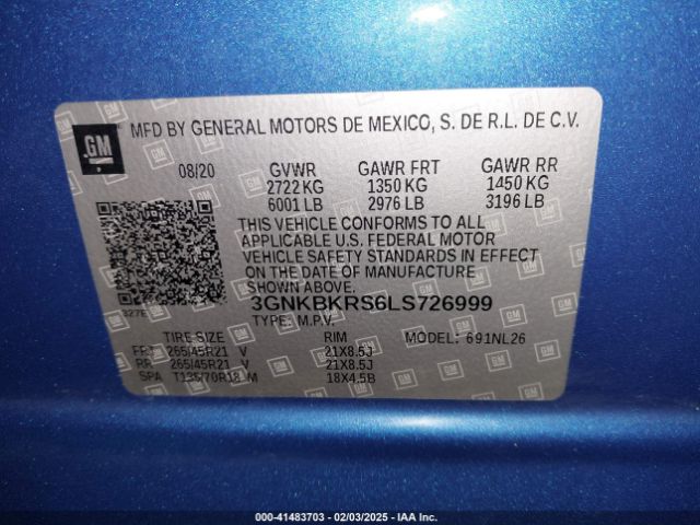 3GNKBKRS6LS726999 Chevrolet Blazer Awd Rs