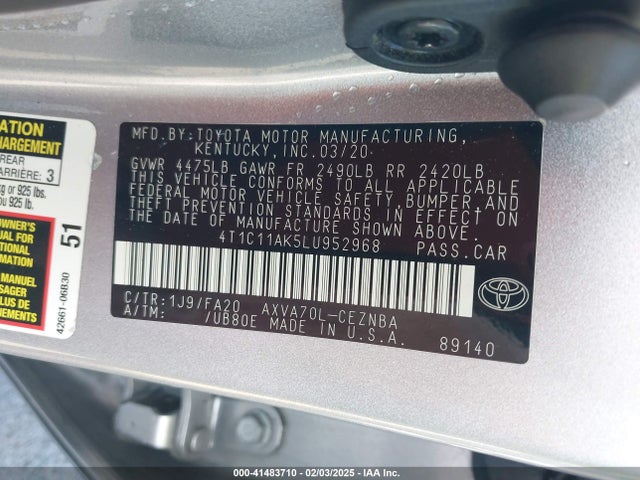 Toyota CAMRY LE 2020 4T1C11AK5LU952968 Image 9