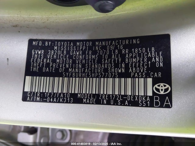 Toyota COROLLA L 2017 5YFBURHE5HP577075 Image 9