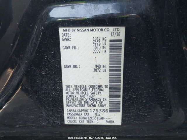 1N4AL3AP9HC175386 Nissan Altima 2.5 Sv