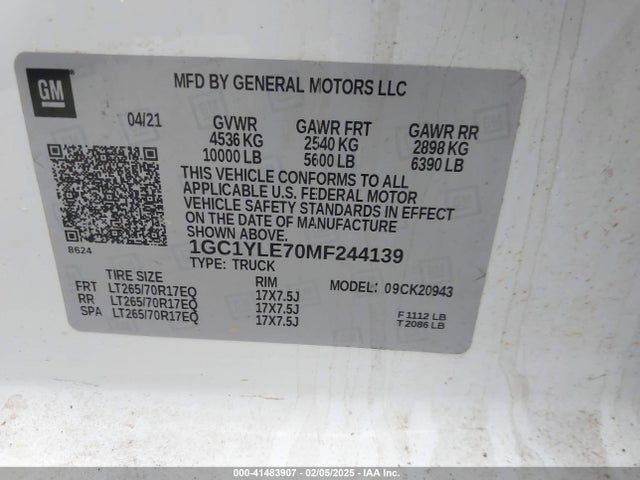 1GC1YLE70MF244139 Chevrolet Silverado 2500hd 4wd  Long Bed Wt