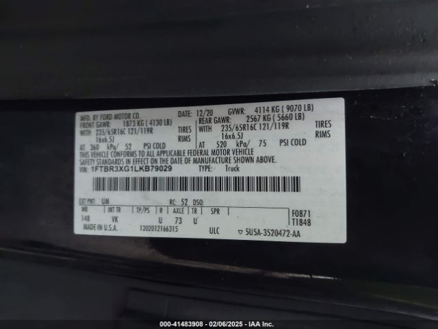 1FTBR3XG1LKB79029 Ford Transit-250 Cargo Van