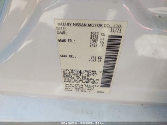 1N4BL4BV5NN310242 Nissan Altima S Fwd