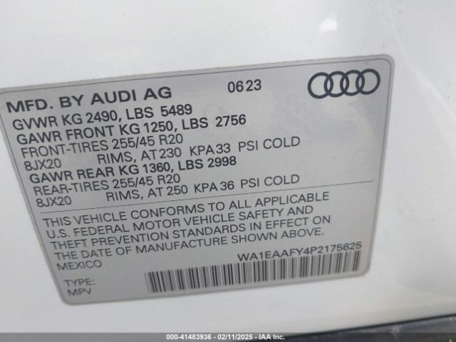 WA1EAAFY4P2175625 Audi Q5 Premium Plus 45 Tfsi S Line Quattro