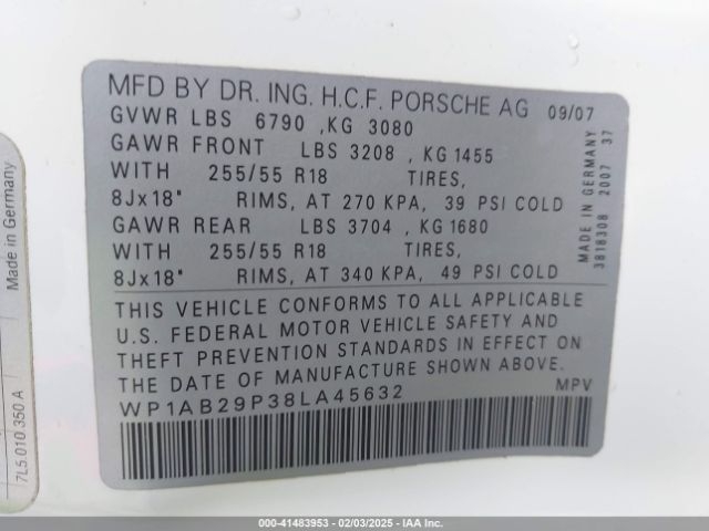 2008 PORSCHE CAYENNE WP1AB29P38LA45632 Photo 8