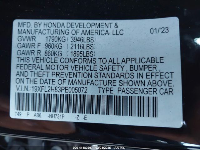 19XFL2H83PE005072 Honda Civic Sport