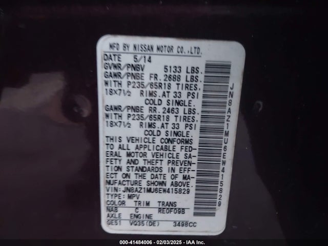 JN8AZ1MU6EW415829 Nissan Murano Le/s/sl/sv