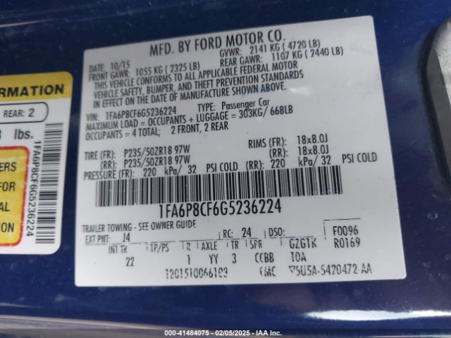 1FA6P8CF6G5236224 Ford MUSTANG GT