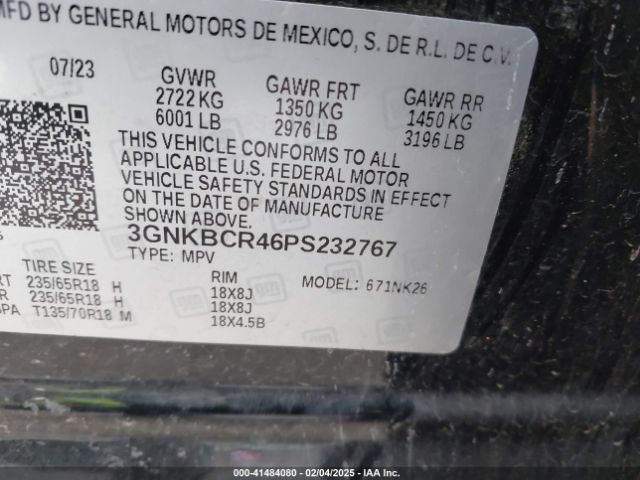 3GNKBCR46PS232767 Chevrolet Blazer Fwd 2lt