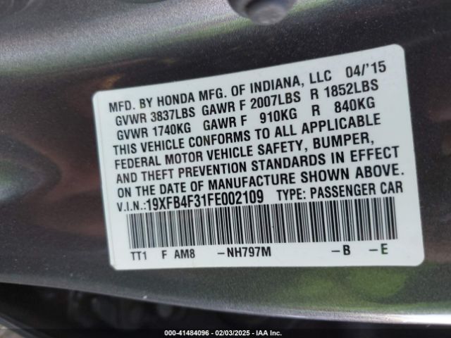 19XFB4F31FE002109 Honda CIVIC HYBRID