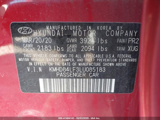Hyundai Elantra Value Edition 2020 KMHD84LF3LU085183 Image 9