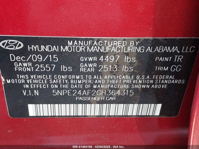 5NPE24AF2GH364315 Hyundai SONATA SE