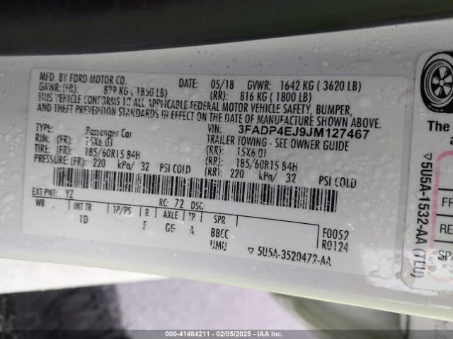 3FADP4EJ9JM127467 Ford FIESTA SE