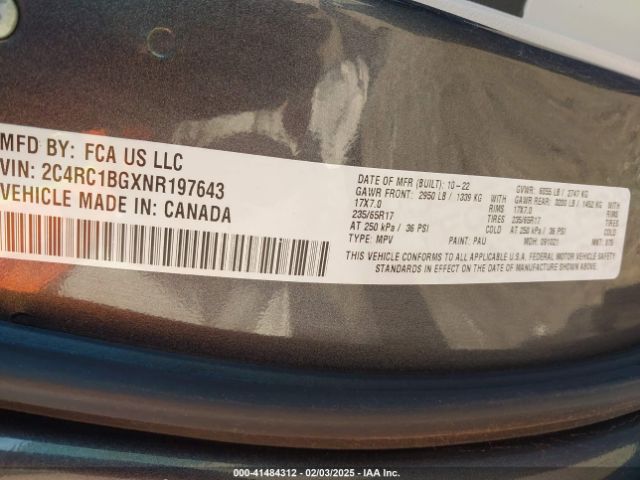 2C4RC1BGXNR197643 Chrysler Pacifica Touring L