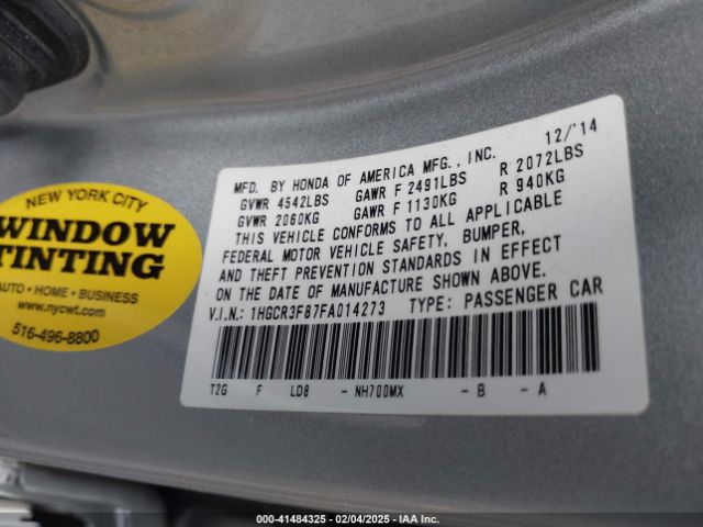 1HGCR3F87FA014273 Honda Accord Ex-l V-6