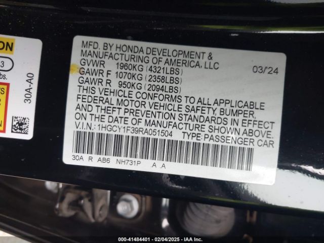 1HGCY1F39RA051504 Honda ACCORD EX