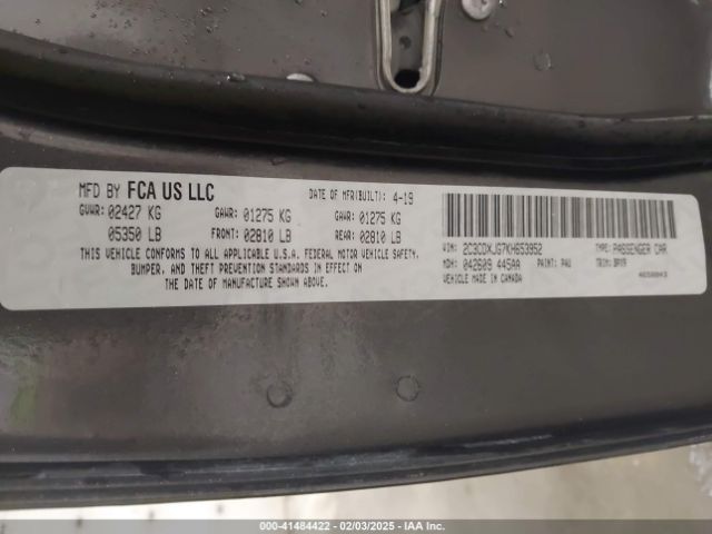 2C3CDXJG7KH653952 Dodge Charger Sxt Awd