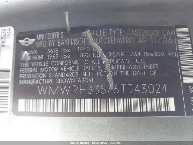2006 MINI COOPER S WMWRH33576TJ43024 Photo 8