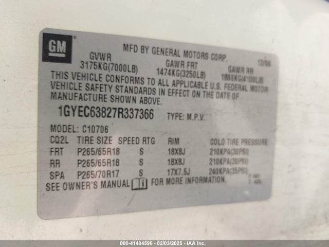 2007 CADILLAC ESCALADE 1GYEC63827R337366 Photo 8