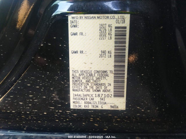 1N4AL3APXJC187102 Nissan Altima 2.5 Sv
