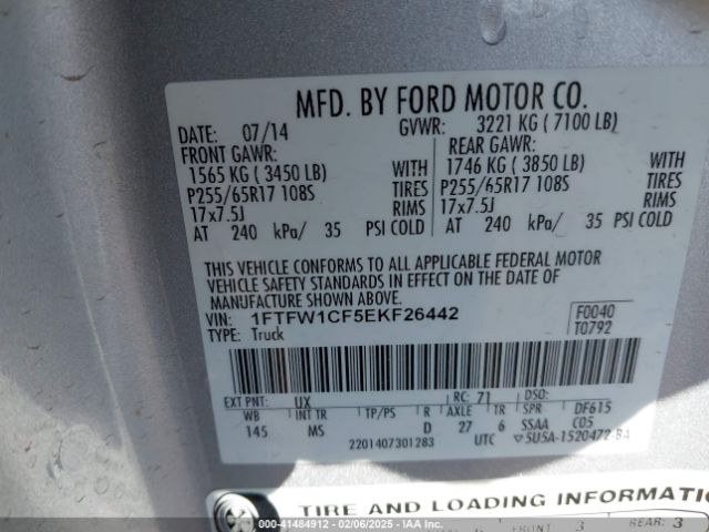 1FTFW1CF5EKF26442 Ford F-150 Xlt