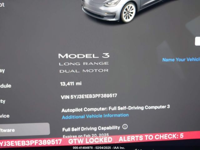 5YJ3E1EB3PF389517 Tesla Model 3 Long Range Dual Motor All-wheel Drive