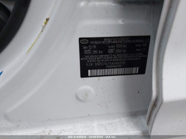 5NPD74LF5KH461138 Hyundai ELANTRA SE