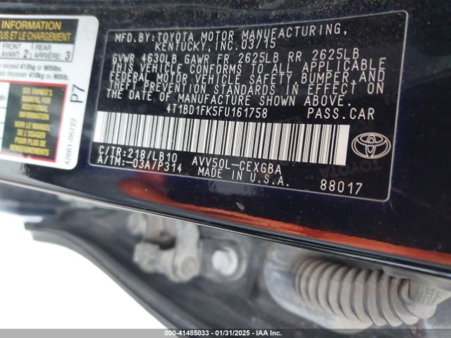 4T1BD1FK5FU161758 Toyota Camry Hybrid Xle