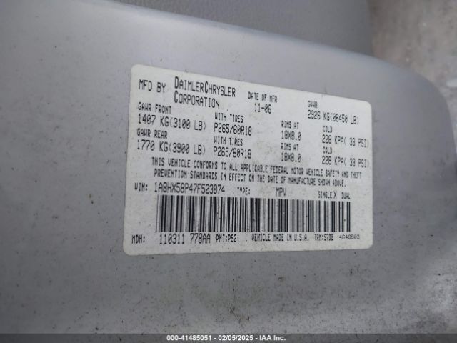 2007 CHRYSLER ASPEN 1A8HX58P47F523874 Photo 8