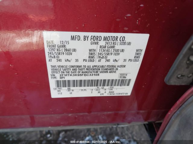 2FMTK3K95FBC33105 Ford Edge Titanium