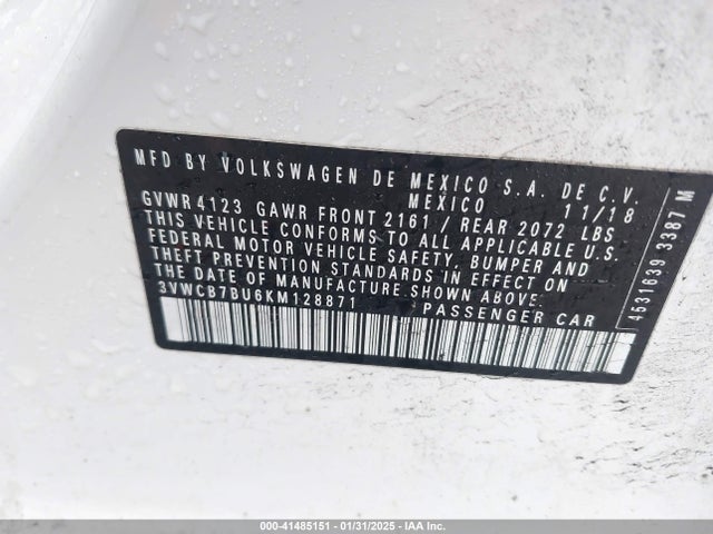 3VWCB7BU6KM128871 Volkswagen Jetta 1.4t R-line/1.4t S/1.4t Se