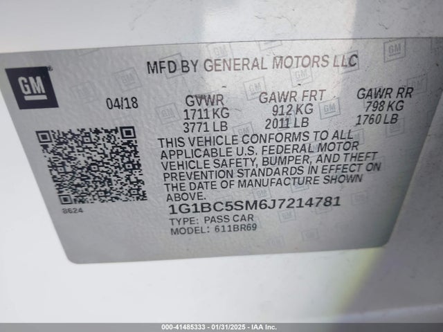 1G1BC5SM6J7214781 Chevrolet Cruze Ls Auto