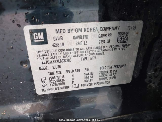 KL7CJKSBXLB032383 Chevrolet Trax Fwd Ls