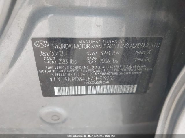 5NPD84LF7JH319255 Hyundai mpi nu
