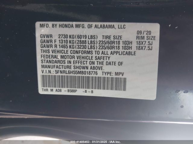 5FNRL6H55MB018776 Honda ODYSSEY EX