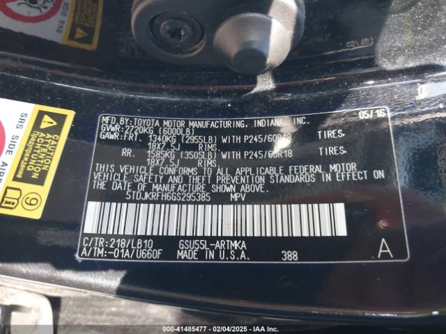 5TDJKRFH6GS295385 Toyota Highlander Xle V6