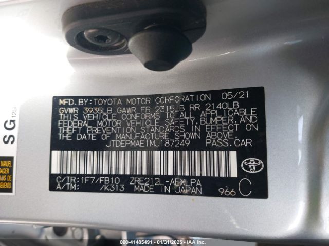 JTDEPMAE1MJ187249 Toyota COROLLA LE
