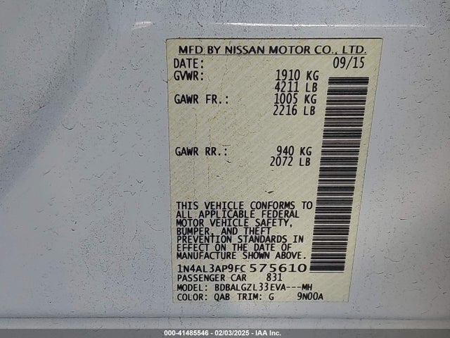 Nissan Altima 2.5 S 2015 1N4AL3AP9FC575610 Image 9