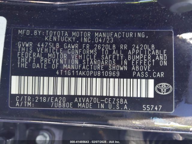 4T1G11AK0PU810969 Toyota CAMRY SE