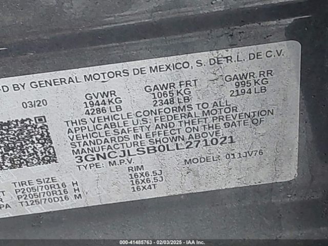 3GNCJLSB0LL271021 Chevrolet Trax Fwd Lt