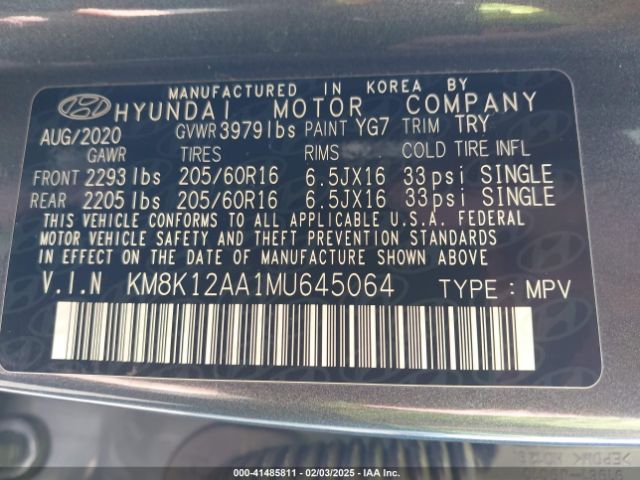 KM8K12AA1MU645064 Hyundai Kona Se
